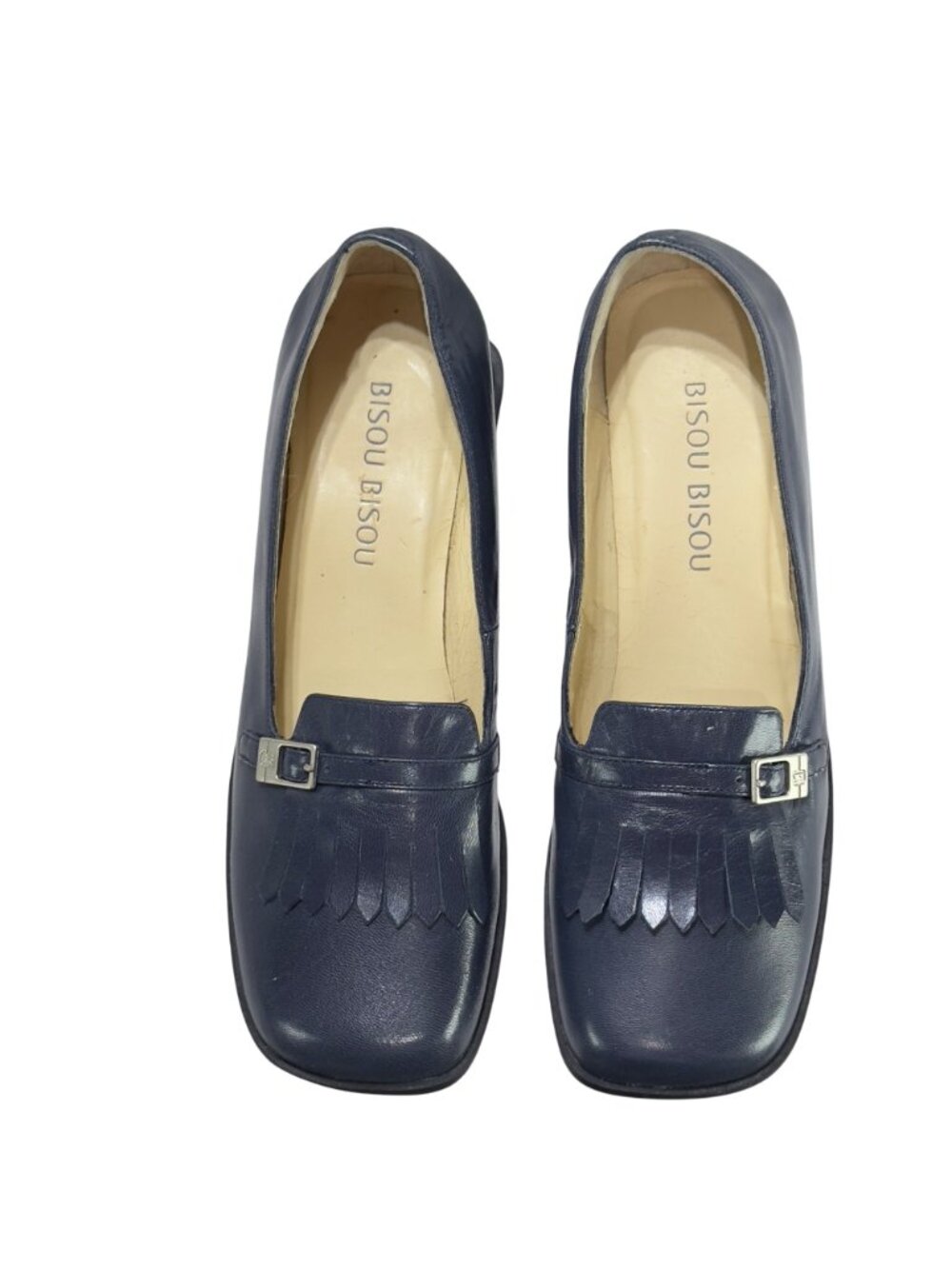 BISOU BISOU Dutch Navy Loafers Women's Leather Fringed Vamp Size 7B Shoes - Picture 12 of 13